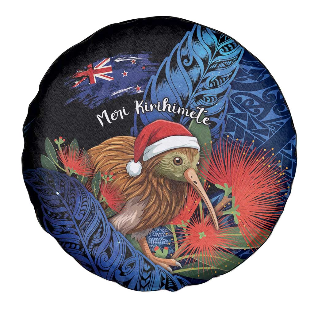 New Zealand Christmas Spare Tire Cover Santa Kiwi Bird With Pohutukawa Flowers - Polynesian Pride