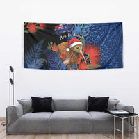 New Zealand Christmas Tapestry Santa Kiwi Bird With Pohutukawa Flowers - Polynesian Pride