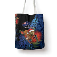 New Zealand Christmas Tote Bag Santa Kiwi Bird With Pohutukawa Flowers - Polynesian Pride