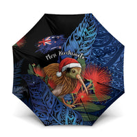 New Zealand Christmas Umbrella Santa Kiwi Bird With Pohutukawa Flowers - Polynesian Pride