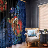 New Zealand Christmas Window Curtain Santa Kiwi Bird With Pohutukawa Flowers - Polynesian Pride