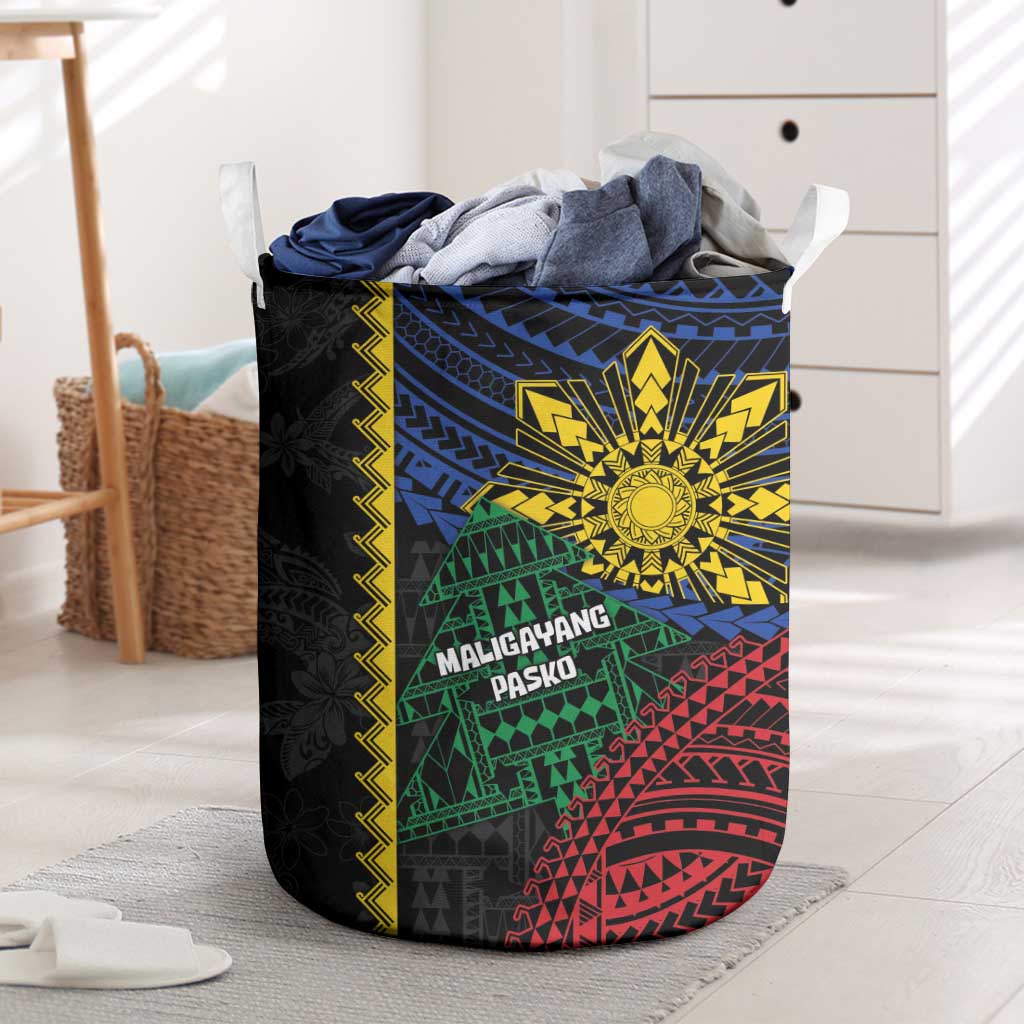 Philippines Christmas Laundry Basket Xmas Tree Filipino Tribal Patterns DT05 Black - Polynesian Pride
