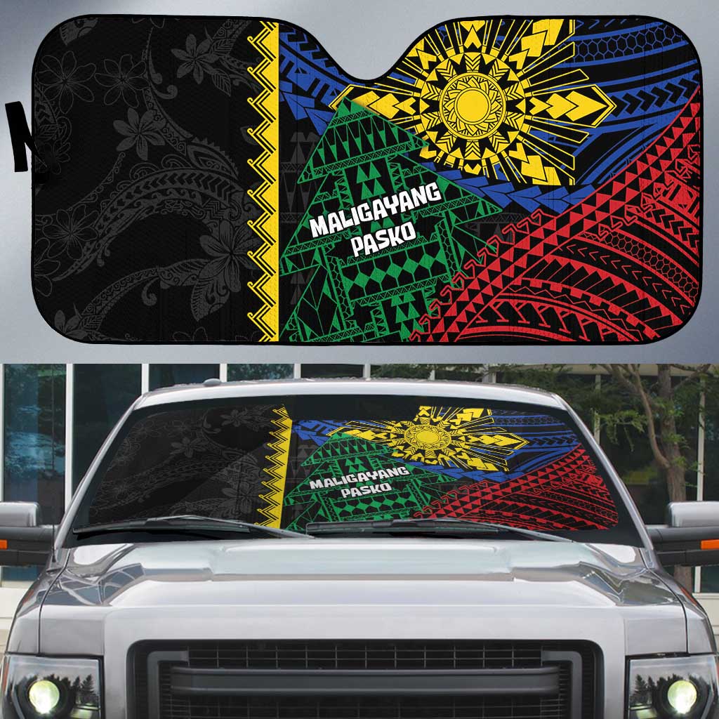 Philippines Christmas Auto Sun Shade Xmas Tree Filipino Tribal Patterns DT05 Black - Polynesian Pride