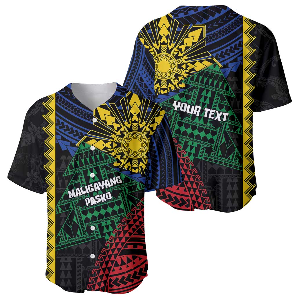 Personalised Philippines Christmas Baseball Jersey Xmas Tree Filipino Tribal Patterns - Polynesian Pride