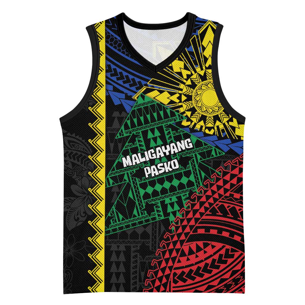 Personalised Philippines Christmas Basketball Jersey Xmas Tree Filipino Tribal Patterns DT05 Unisex Black - Polynesian Pride