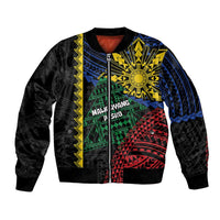 Personalised Philippines Christmas Bomber Jacket Xmas Tree Filipino Tribal Patterns DT05 Unisex Black - Polynesian Pride