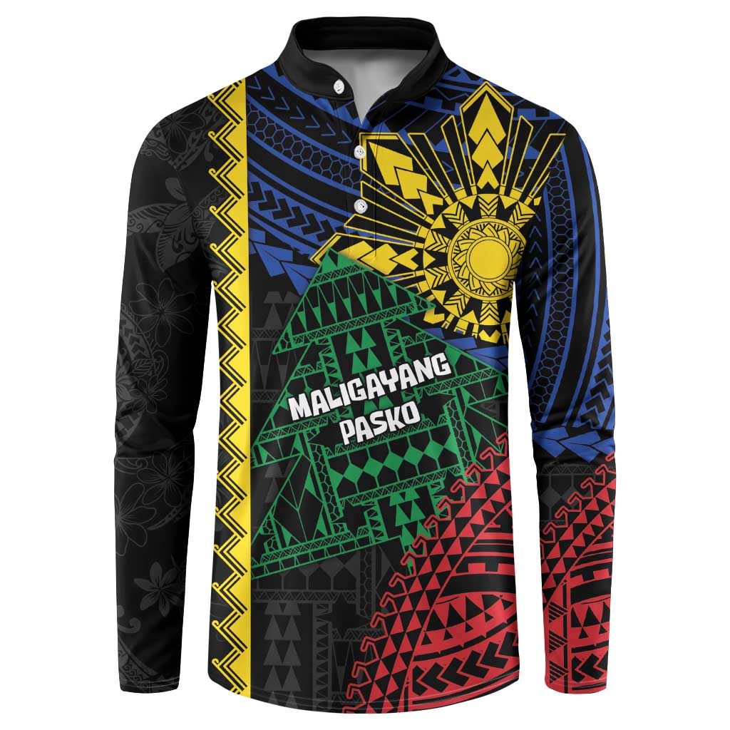 Personalised Philippines Christmas Button Sweatshirt Xmas Tree Filipino Tribal Patterns DT05 Black - Polynesian Pride