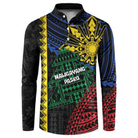 Personalised Philippines Christmas Button Sweatshirt Xmas Tree Filipino Tribal Patterns DT05 Black - Polynesian Pride