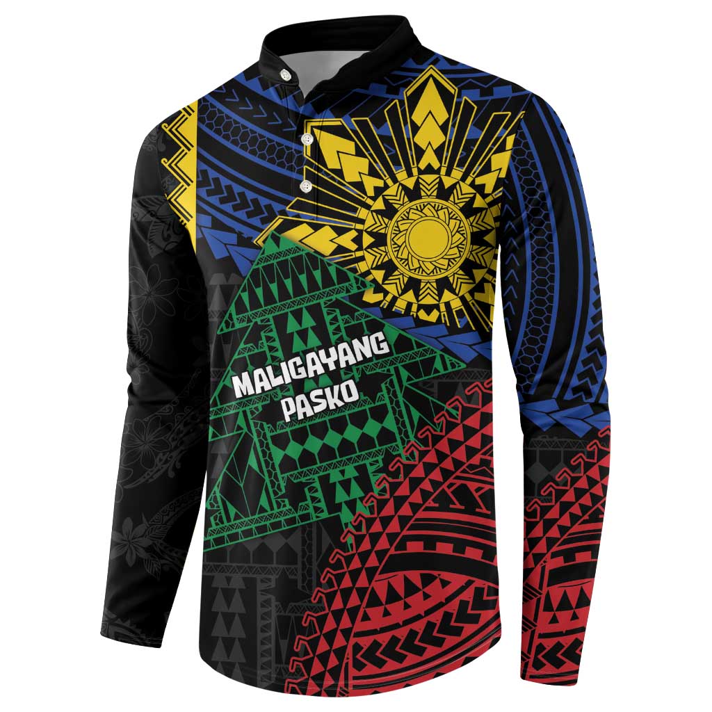 Personalised Philippines Christmas Button Sweatshirt Xmas Tree Filipino Tribal Patterns DT05 - Polynesian Pride
