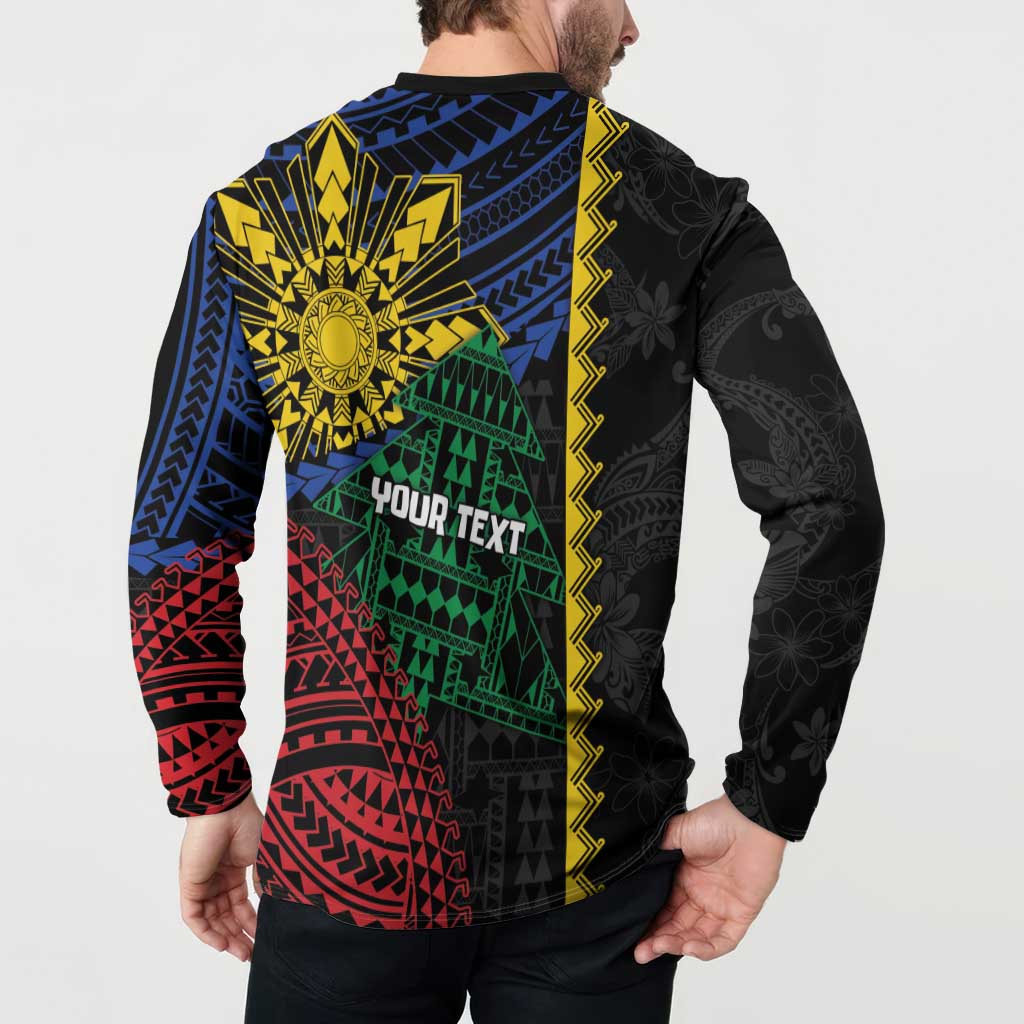 Personalised Philippines Christmas Button Sweatshirt Xmas Tree Filipino Tribal Patterns DT05 - Polynesian Pride