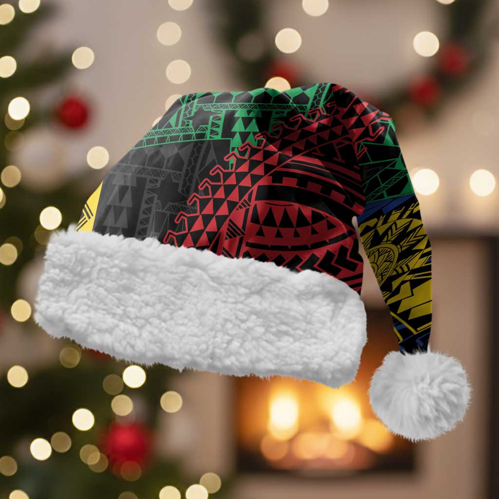 Personalised Philippines Christmas Santa Hat Xmas Tree Filipino Tribal Patterns DT05 With Fur Black - Polynesian Pride