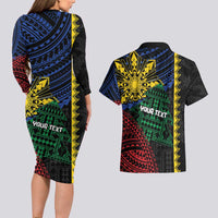 Personalised Philippines Christmas Couples Matching Long Sleeve Bodycon Dress and Hawaiian Shirt Xmas Tree Filipino Tribal Patterns - Polynesian Pride
