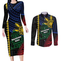 Personalised Philippines Christmas Couples Matching Long Sleeve Bodycon Dress and Long Sleeve Button Shirt Xmas Tree Filipino Tribal Patterns DT05 Black - Polynesian Pride
