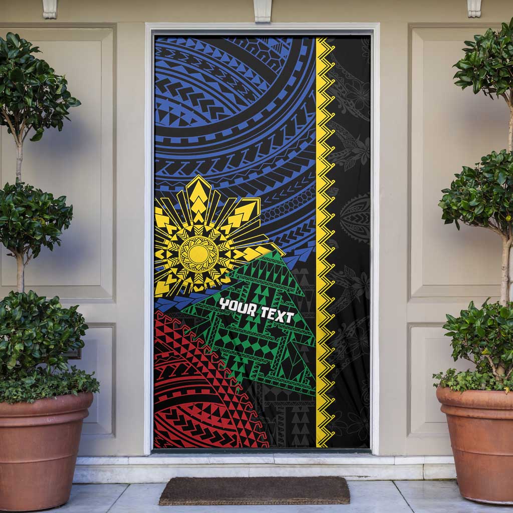 Personalised Philippines Christmas Door Cover Xmas Tree Filipino Tribal Patterns DT05 Black - Polynesian Pride