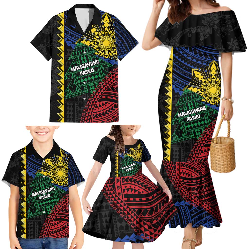 Personalised Philippines Christmas Family Matching Mermaid Dress and Hawaiian Shirt Xmas Tree Filipino Tribal Patterns - Polynesian Pride
