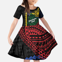 Personalised Philippines Christmas Family Matching Puletasi and Hawaiian Shirt Xmas Tree Filipino Tribal Patterns DT05 Daughter's Dress Black - Polynesian Pride