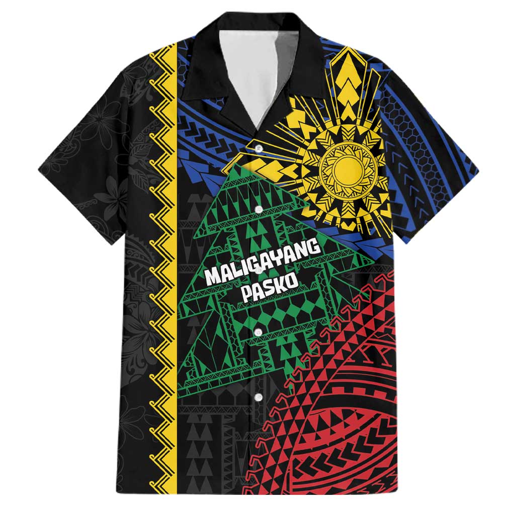 Personalised Philippines Christmas Family Matching Puletasi and Hawaiian Shirt Xmas Tree Filipino Tribal Patterns DT05 Dad's Shirt - Short Sleeve Black - Polynesian Pride