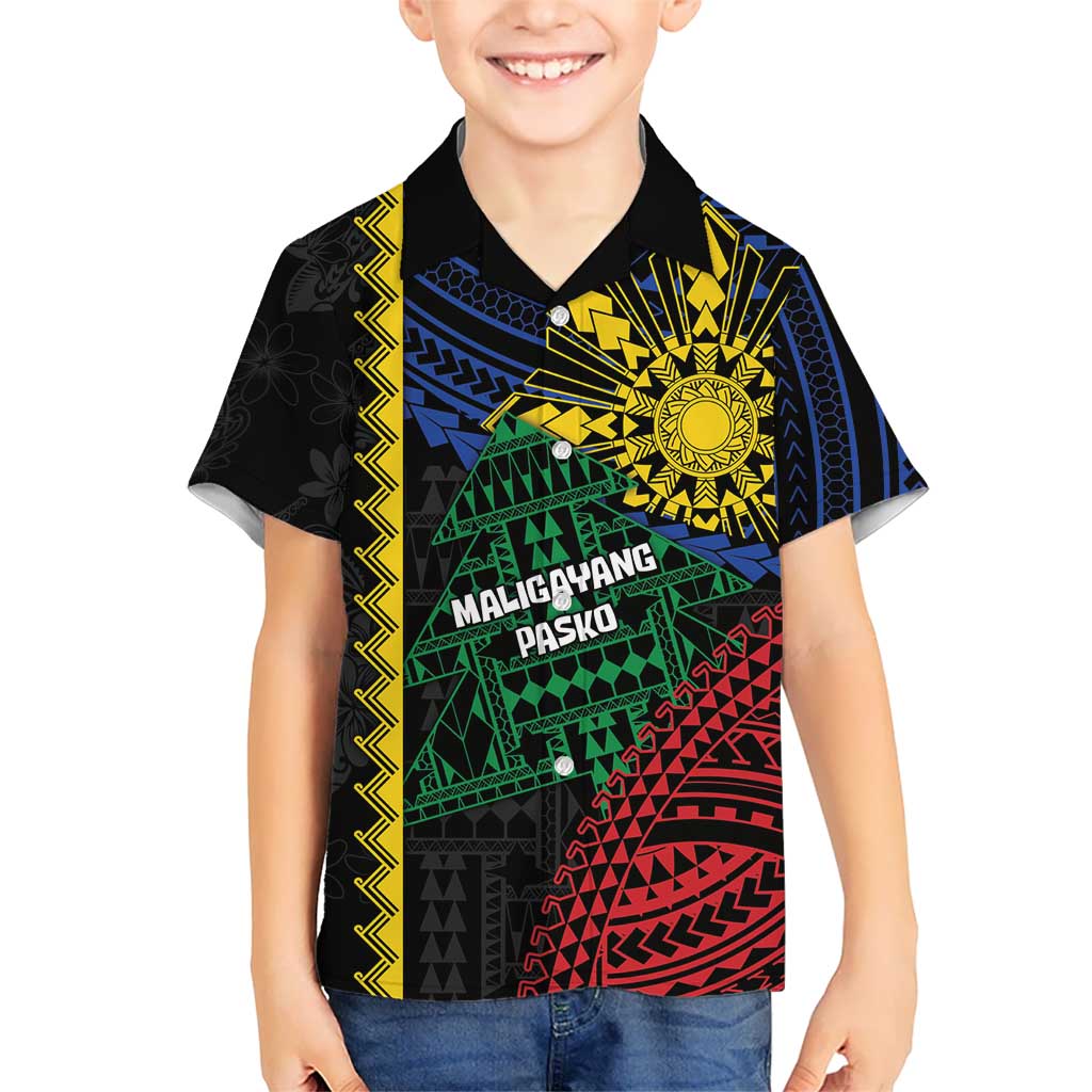Personalised Philippines Christmas Family Matching Puletasi and Hawaiian Shirt Xmas Tree Filipino Tribal Patterns DT05 Son's Shirt Black - Polynesian Pride