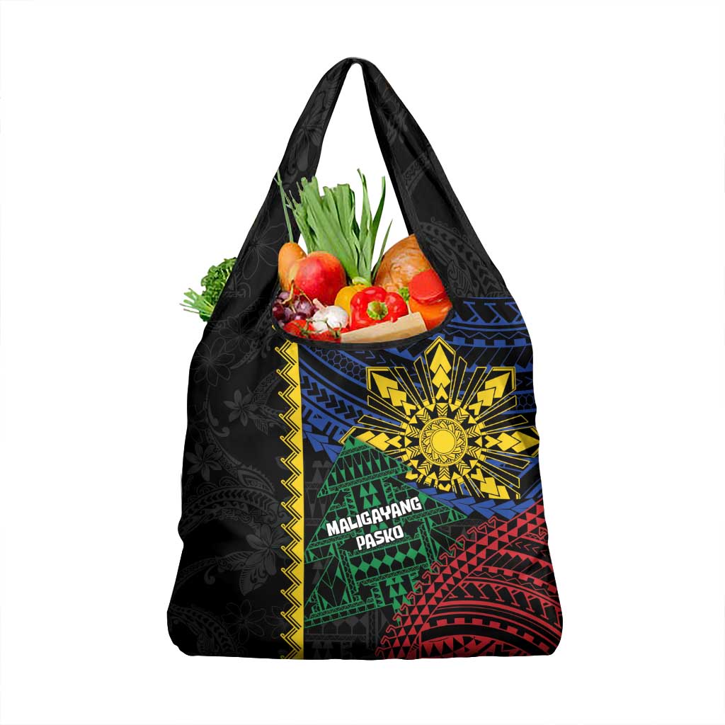 Philippines Christmas Grocery Bag Xmas Tree Filipino Tribal Patterns DT05 1-pack One Size Black - Polynesian Pride