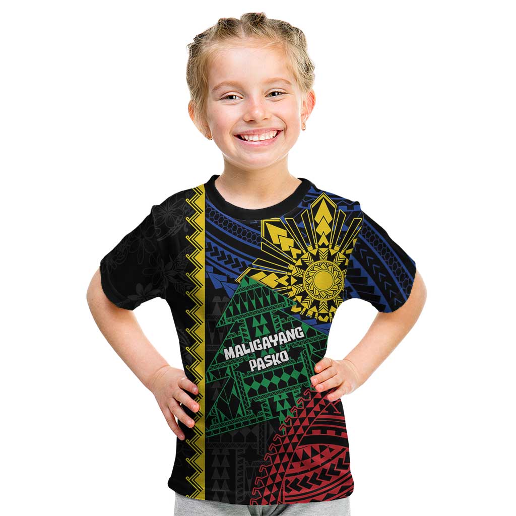 Personalised Philippines Christmas Kid T Shirt Xmas Tree Filipino Tribal Patterns - Polynesian Pride