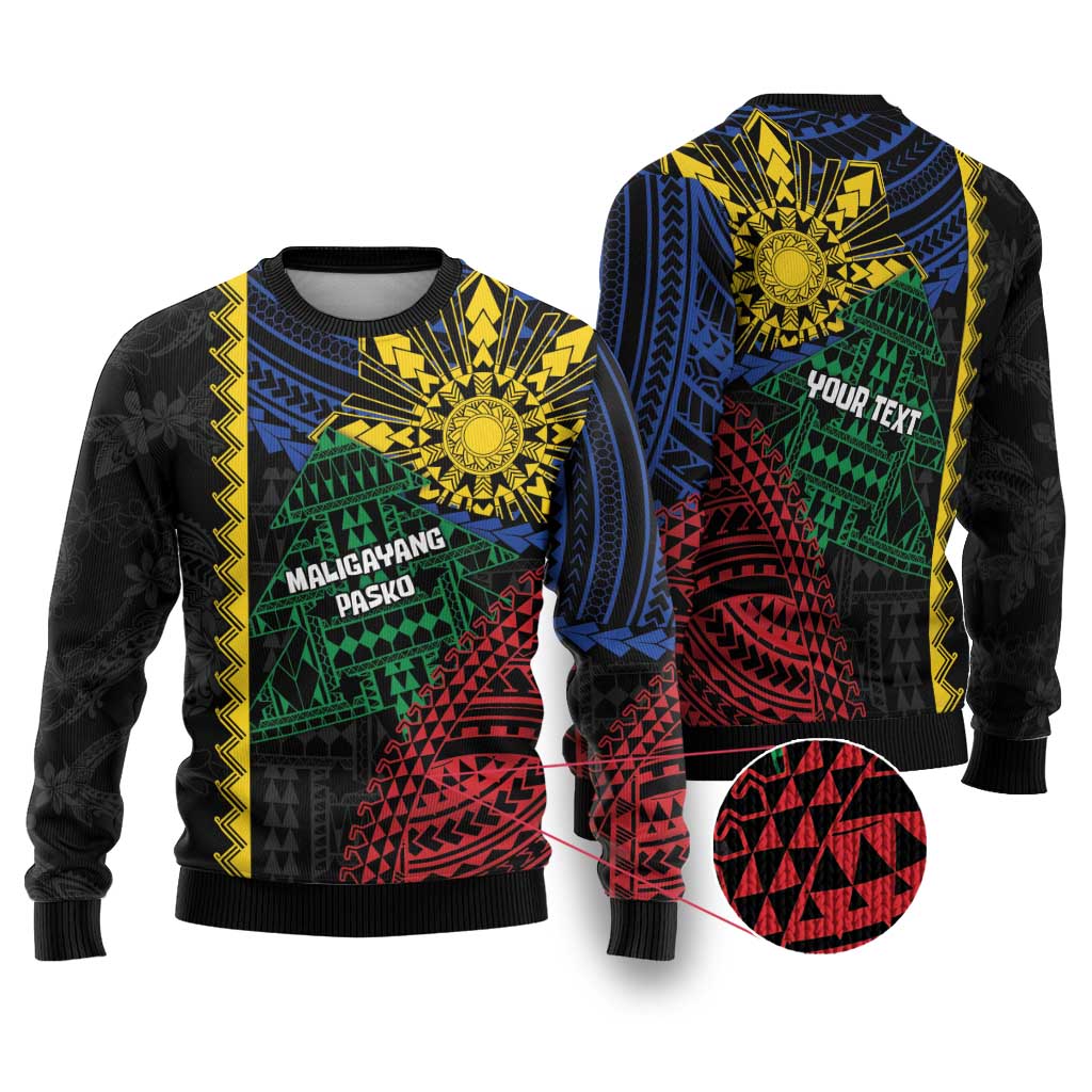 Personalised Philippines Christmas Ugly Christmas Sweater Xmas Tree Filipino Tribal Patterns - Polynesian Pride