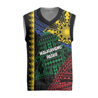 Personalised Philippines Christmas Knitted V-Neck Vest Xmas Tree Filipino Tribal Patterns DT05 Black - Polynesian Pride