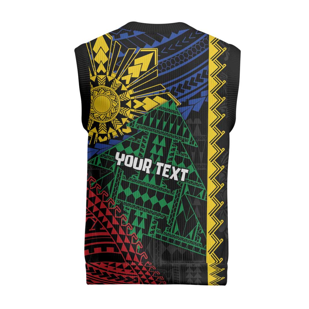 Personalised Philippines Christmas Knitted V-Neck Vest Xmas Tree Filipino Tribal Patterns DT05 - Polynesian Pride