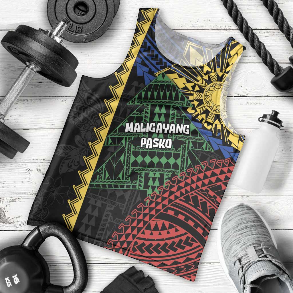 Personalised Philippines Christmas Men Tank Top Xmas Tree Filipino Tribal Patterns - Polynesian Pride