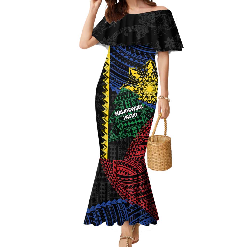 Personalised Philippines Christmas Mermaid Dress Xmas Tree Filipino Tribal Patterns - Polynesian Pride