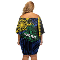Personalised Philippines Christmas Off Shoulder Short Dress Xmas Tree Filipino Tribal Patterns - Polynesian Pride
