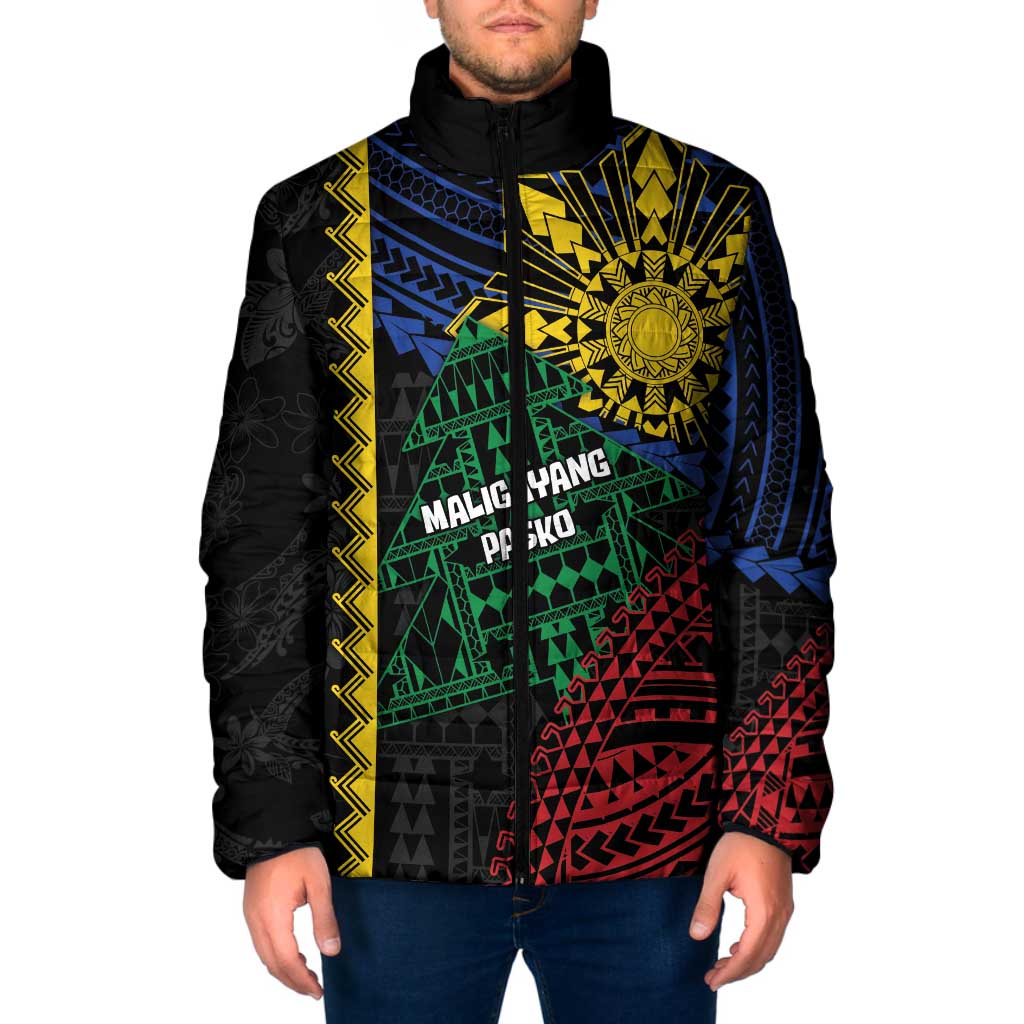 Personalised Philippines Christmas Padded Jacket Xmas Tree Filipino Tribal Patterns DT05 Men Black - Polynesian Pride