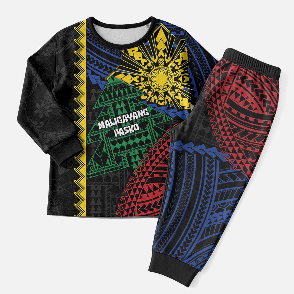 Personalised Philippines Christmas Pajama Set Xmas Tree Filipino Tribal Patterns DT05 Men Black - Polynesian Pride