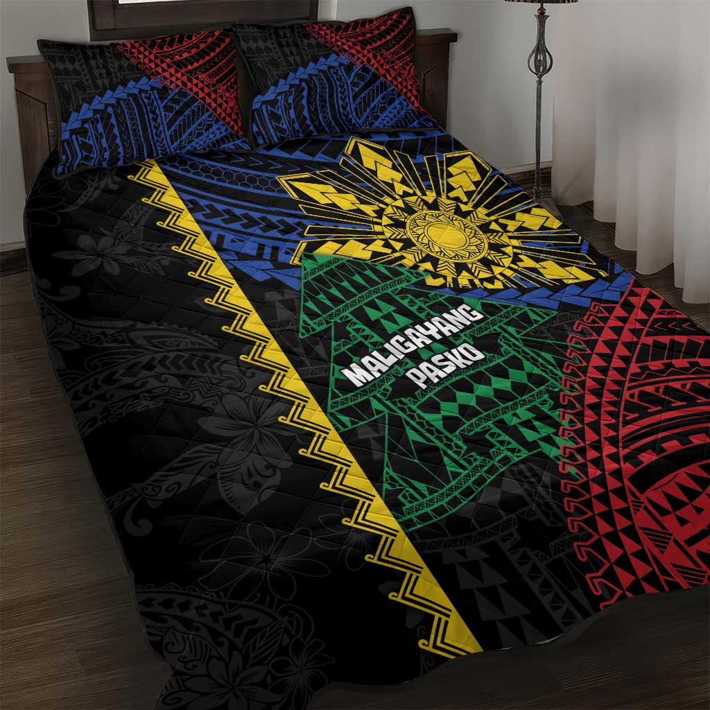 Philippines Christmas Quilt Bed Set Xmas Tree Filipino Tribal Patterns DT05 Black - Polynesian Pride