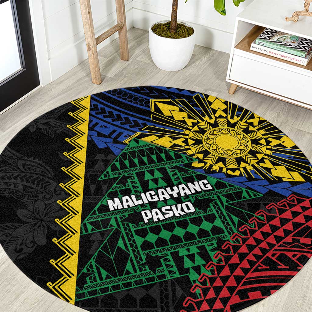 Philippines Christmas Round Carpet Xmas Tree Filipino Tribal Patterns - Polynesian Pride