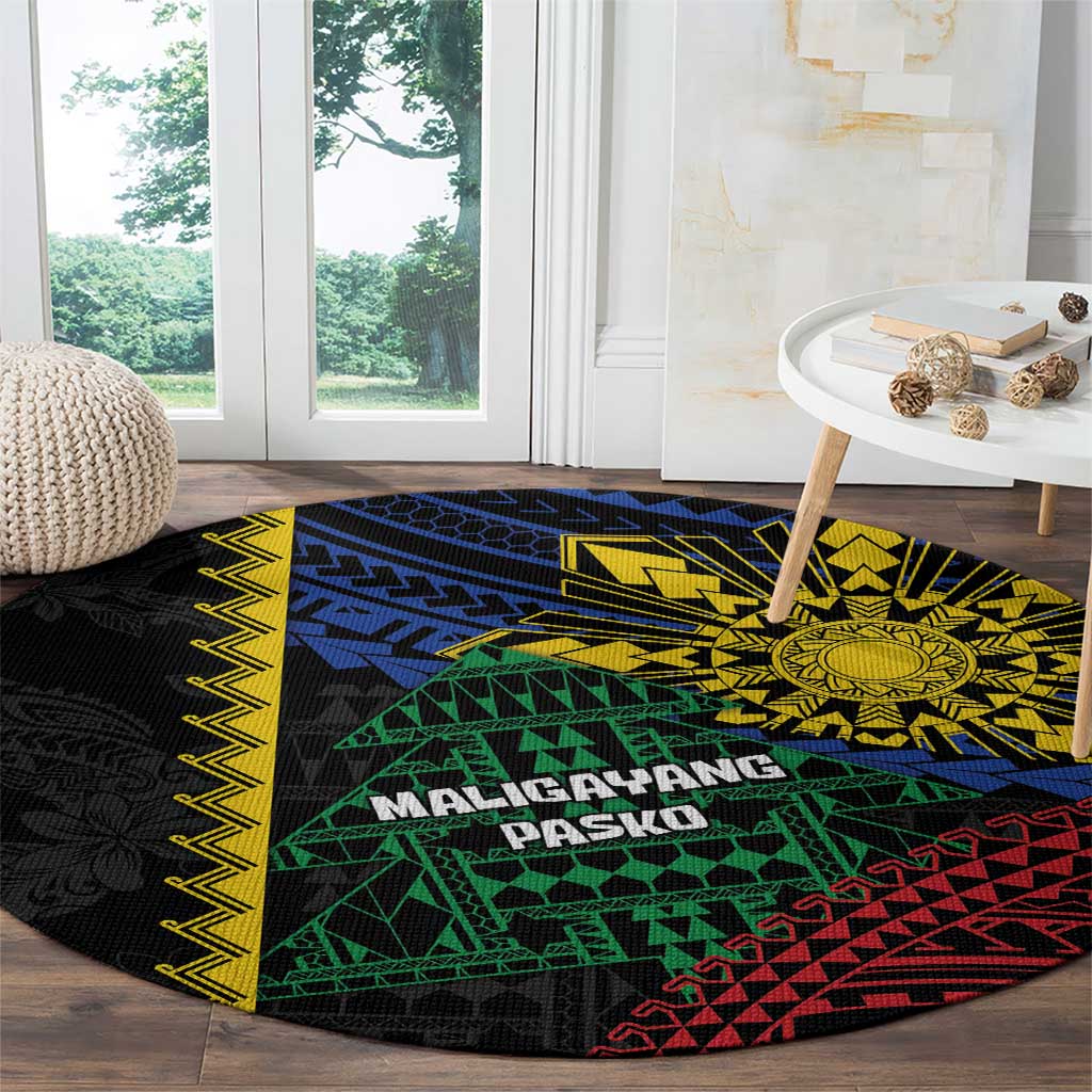 Philippines Christmas Round Carpet Xmas Tree Filipino Tribal Patterns - Polynesian Pride