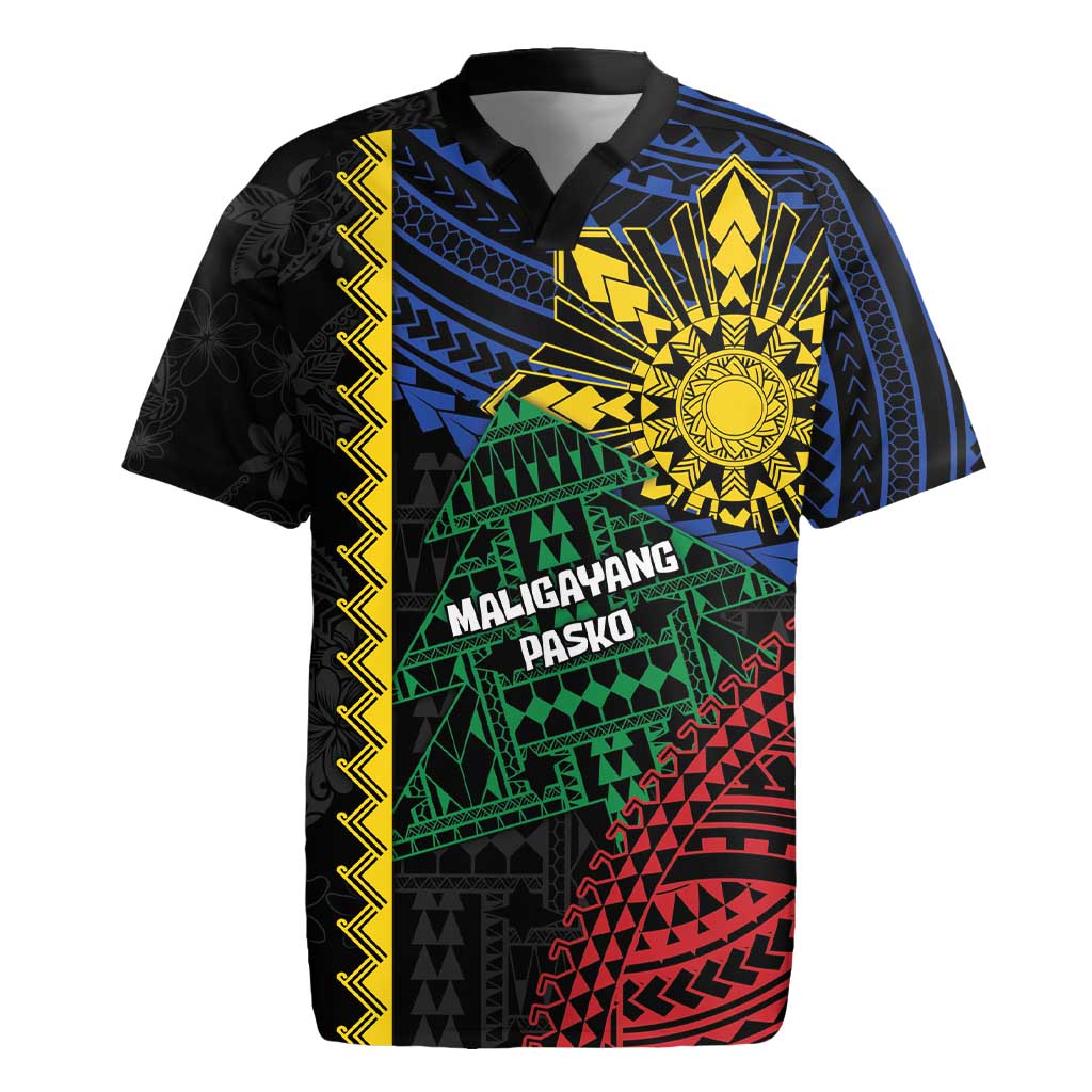 Personalised Philippines Christmas Rugby Jersey Xmas Tree Filipino Tribal Patterns - Polynesian Pride