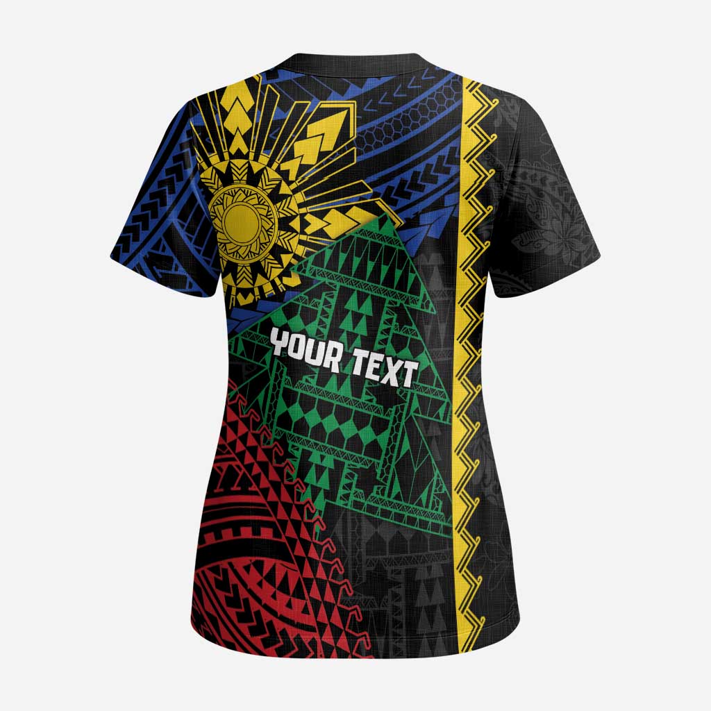 Personalised Philippines Christmas Scrub Top Xmas Tree Filipino Tribal Patterns DT05 - Polynesian Pride