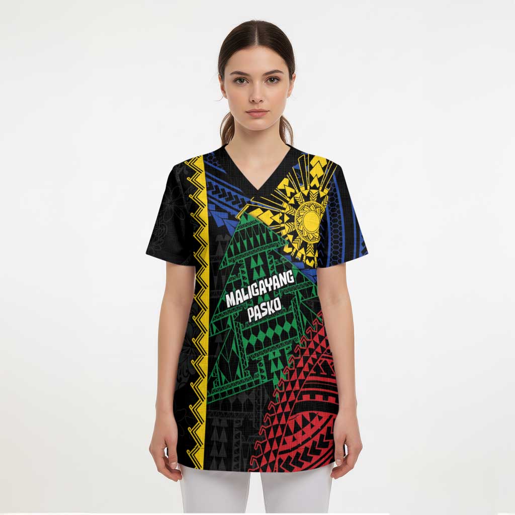 Personalised Philippines Christmas Scrub Top Xmas Tree Filipino Tribal Patterns DT05 - Polynesian Pride