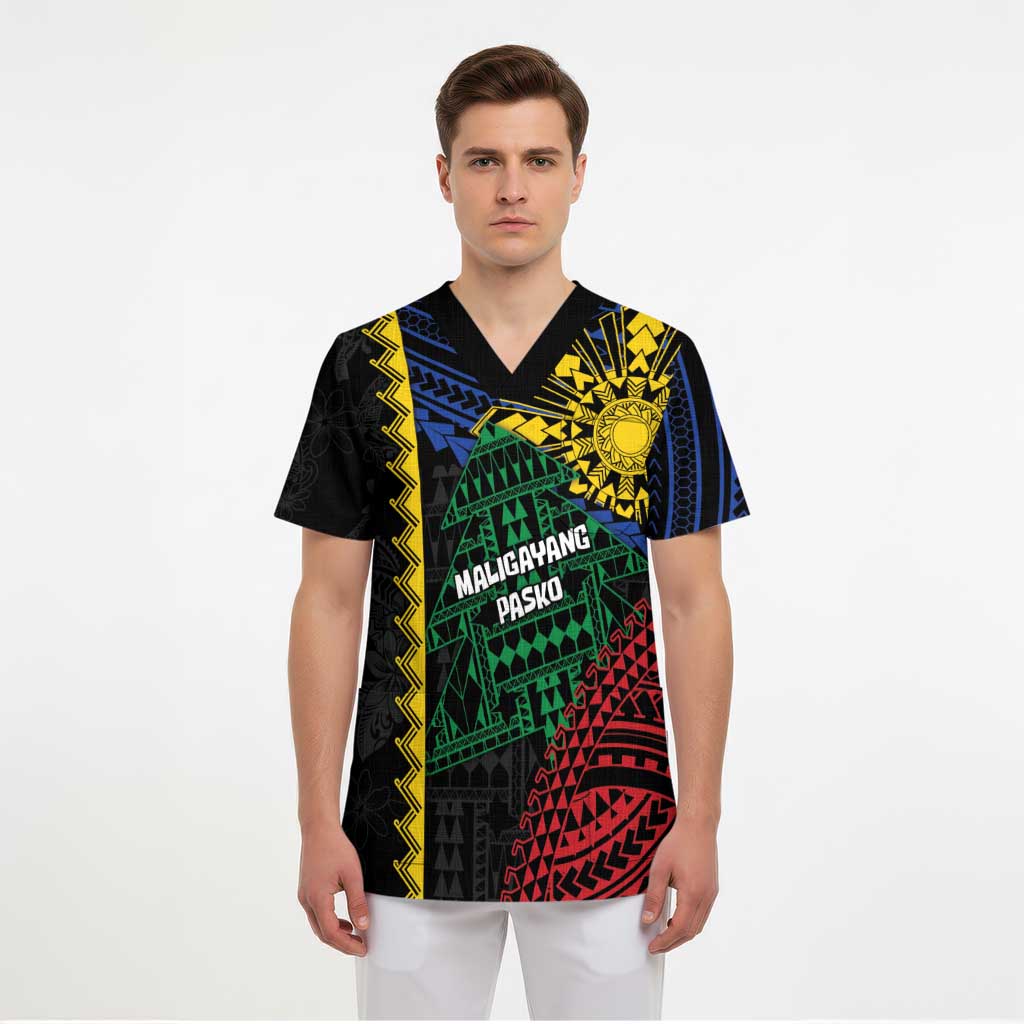 Personalised Philippines Christmas Scrub Top Xmas Tree Filipino Tribal Patterns DT05 - Polynesian Pride