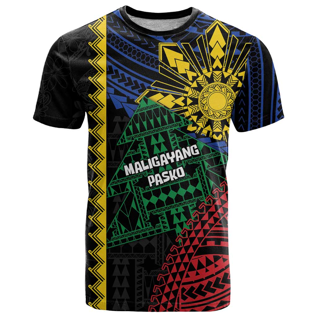 Personalised Philippines Christmas T Shirt Xmas Tree Filipino Tribal Patterns DT05 Black - Polynesian Pride