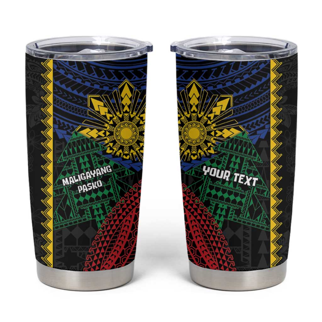 Personalised Philippines Christmas Tumbler Cup Xmas Tree Filipino Tribal Patterns DT05 Black - Polynesian Pride