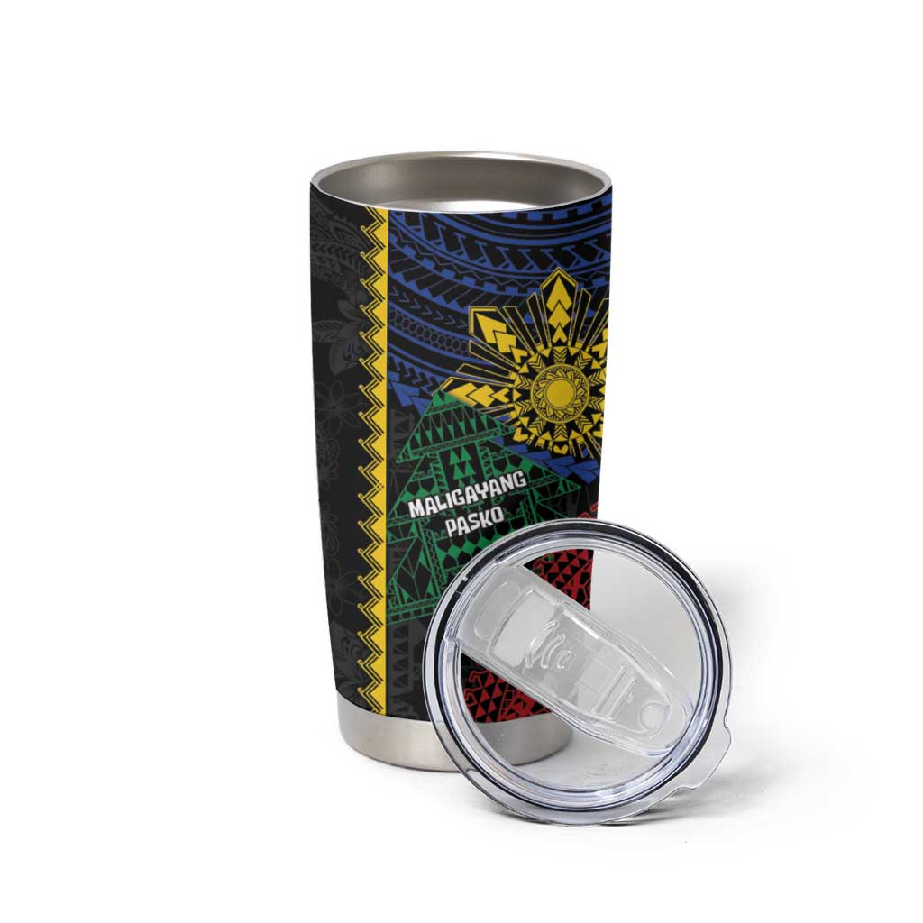 Personalised Philippines Christmas Tumbler Cup Xmas Tree Filipino Tribal Patterns DT05 - Polynesian Pride