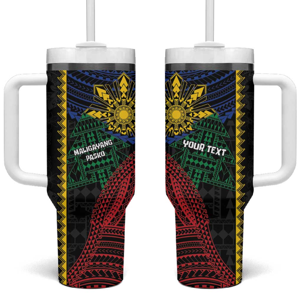 Personalised Philippines Christmas Tumbler With Handle Xmas Tree Filipino Tribal Patterns DT05 One Size: 40 oz Black - Polynesian Pride