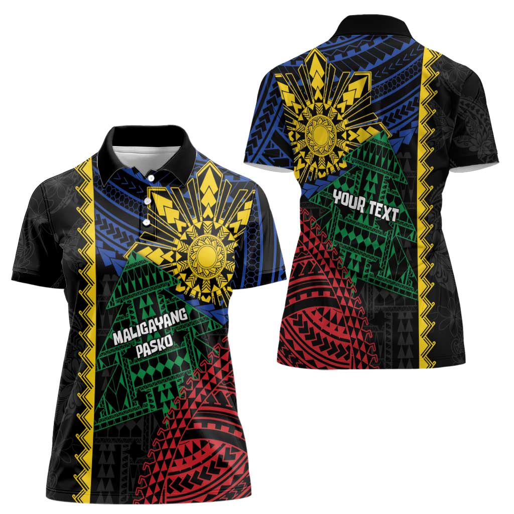 Personalised Philippines Christmas Women Polo Shirt Xmas Tree Filipino Tribal Patterns - Polynesian Pride