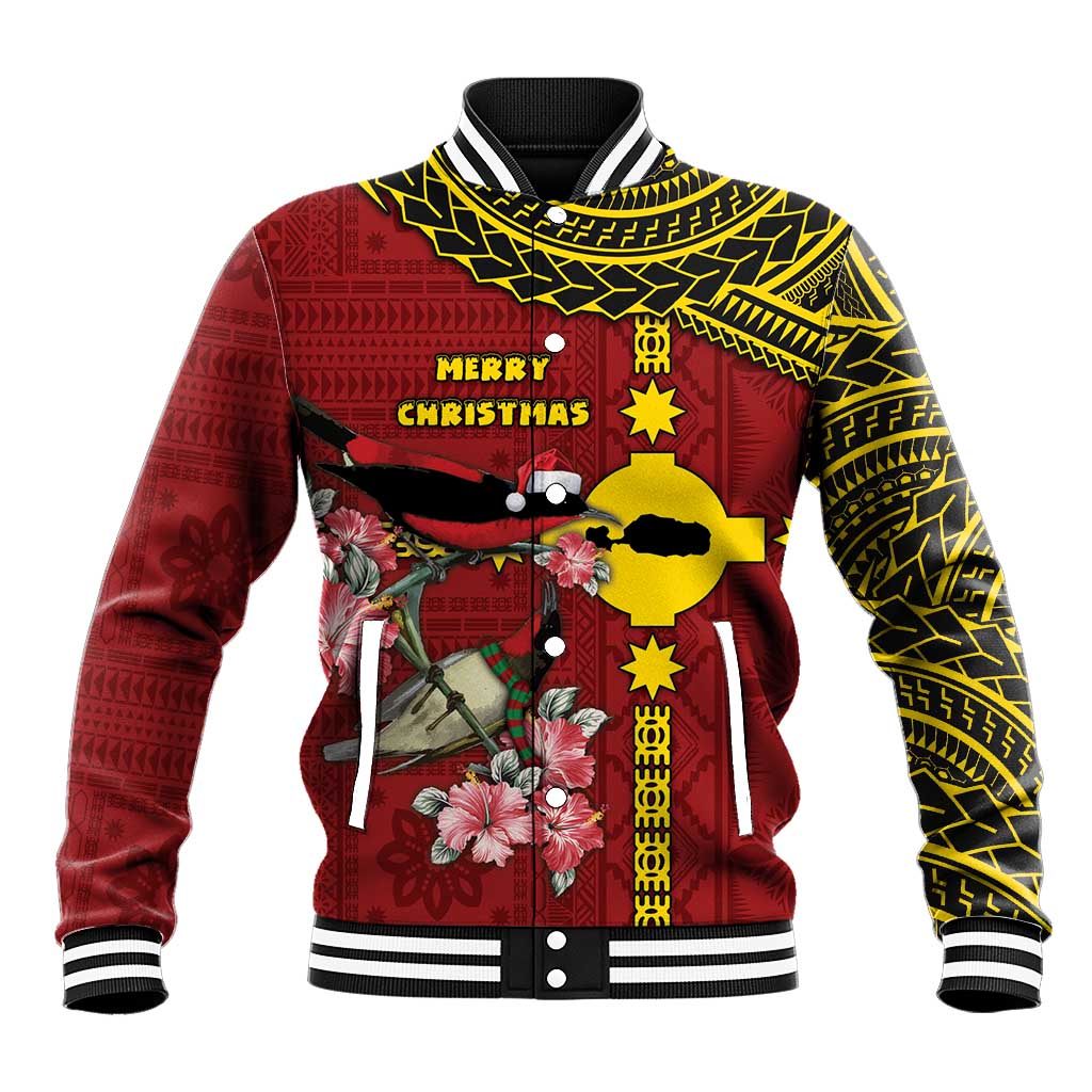 Rotuma Christmas Baseball Jacket Rotuma Myzomela Birds With Hibiscus Flowers DT05 Unisex Red - Polynesian Pride