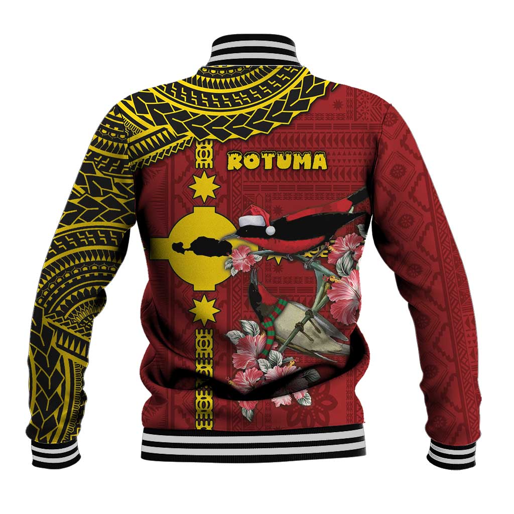 Rotuma Christmas Baseball Jacket Rotuma Myzomela Birds With Hibiscus Flowers DT05 - Polynesian Pride