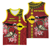 Rotuma Christmas Basketball Jersey Rotuma Myzomela Birds With Hibiscus Flowers DT05 - Polynesian Pride