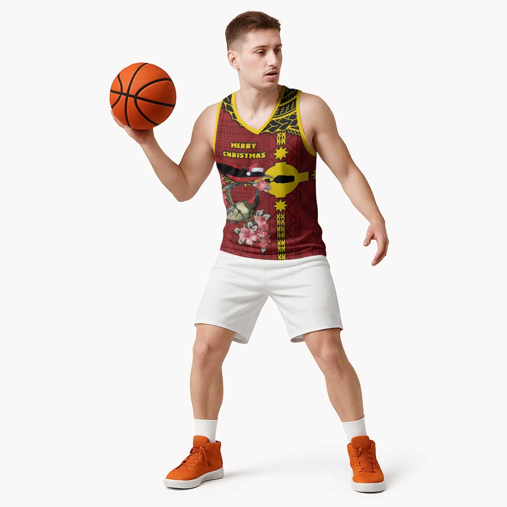 Rotuma Christmas Basketball Jersey Rotuma Myzomela Birds With Hibiscus Flowers DT05 - Polynesian Pride