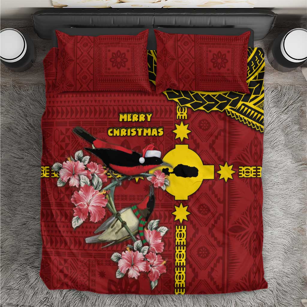 Rotuma Christmas Bedding Set Rotuma Myzomela Birds With Hibiscus Flowers DT05 Red - Polynesian Pride