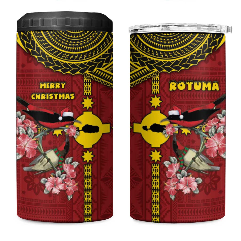Rotuma Christmas 4 in 1 Can Cooler Tumbler Rotuma Myzomela Birds With Hibiscus Flowers DT05 One Size: 16 oz Red - Polynesian Pride